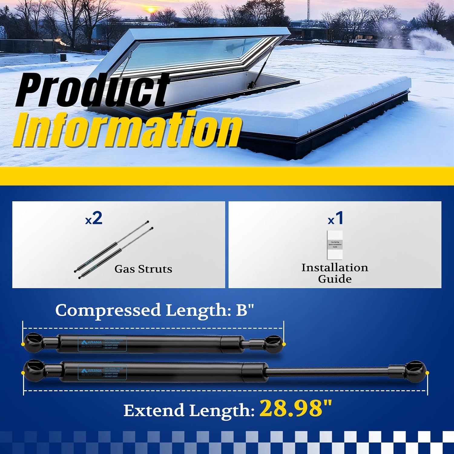ARANA 713120-1200 29 inch 85Lb/378N Gas Struts Snugtop Replacement Parts, 29 inch Shock Spring Compatible with 10MM Ball Studs for Truck Bed Cover Tonneau Undervover SnugTop Snuglid Snugfit, 2PCS
