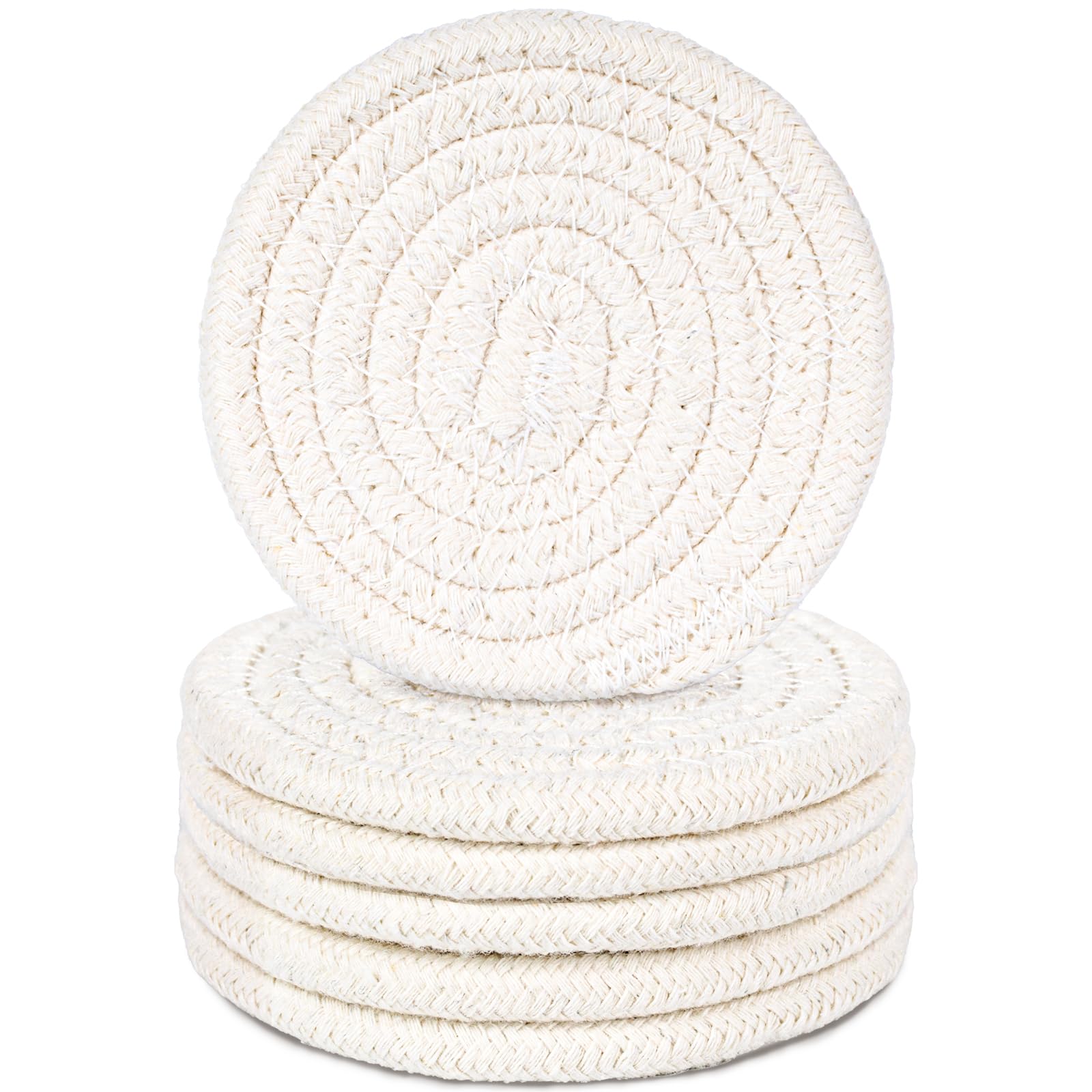 DomeStar Drink Coasters Set of 6, 3.5 Inch, Boho Furniture and Modern Farmhouse Decor Drink Coasters, Minimalist Non-Slip Tabletop Protection Suitable for Kinds of Cups, Living Room, Kitchen, White
