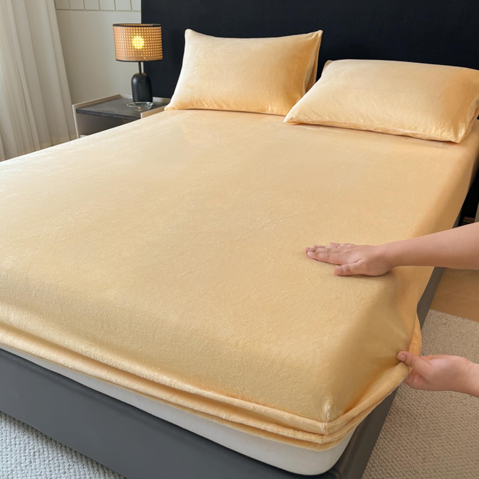 Drap Housse Polaire 150x200 Orange Lit King Size