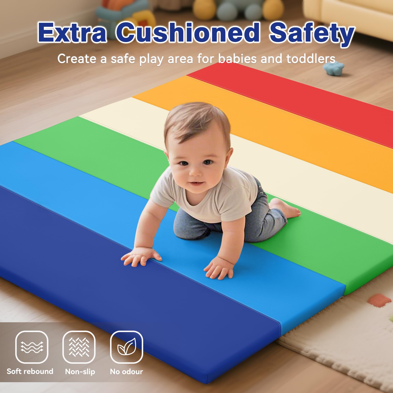 JungleDove Tappeto da Gioco in Schiuma per Bambini: 121x121 cm Tappeto da Gioco per Bambini Impermeabile in Pelle PU - da Gioco per il Pavimento (Arcobaleno)