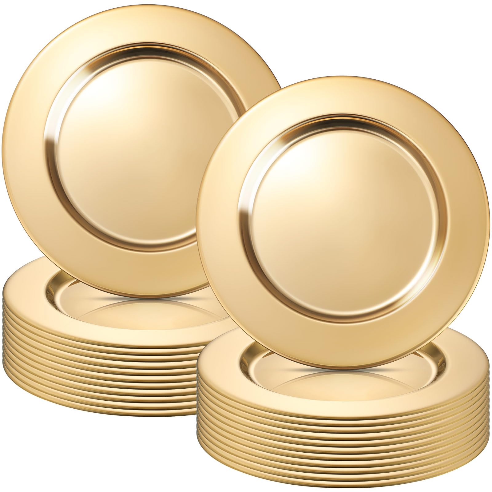 24 Pcs Gold Stainless Steel Charger Plates 13 Inch Round Metal Charger Plates Bulk Mirror Elegant Charger Luxury Table Decor for Wedding Dinner Party