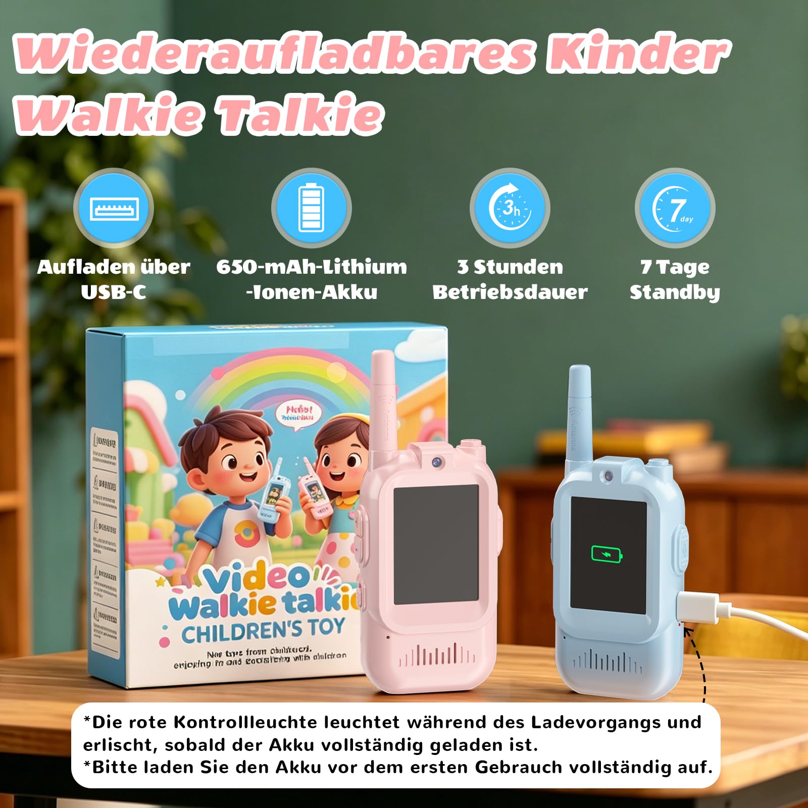 Walkie Talkie Kinder mit Video-Kamera, Mädchen Geschenke 6 7 8 Jahre, Spielzeug für Draußen, Outdoor Spielzeug für Jungen Mädchen ab 4-10 Jahre, Geschenk zu Geburtstag&Weihnachten 2 Stück