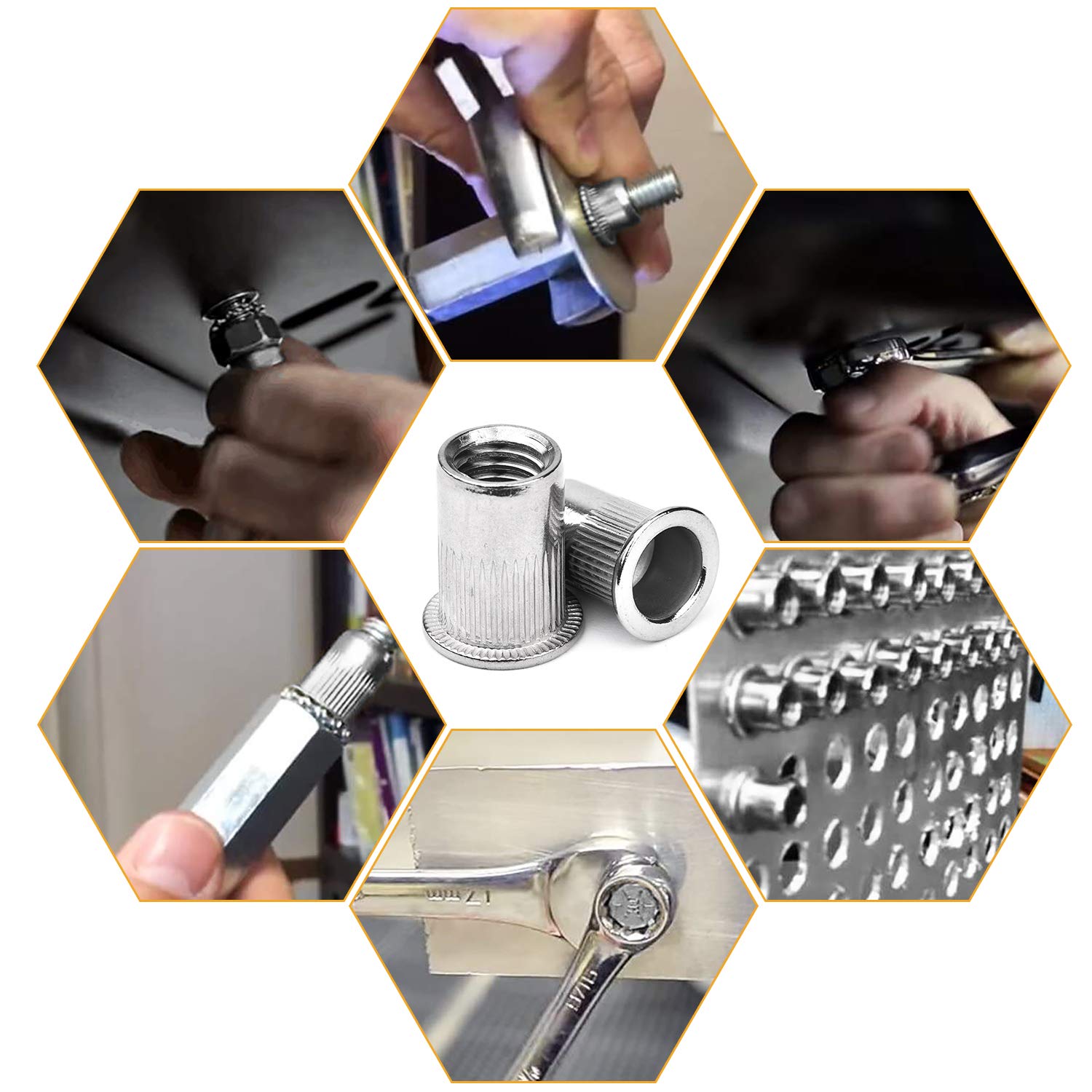 VIGRUE Surtido de 200 tuercas de remache M3, M4, M5, M6, M8, M10, A2-70, acero inoxidable, herramienta de cabeza plana, rosca, remache, tuercas, surtido, con caja de almacenamiento