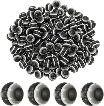 YOKIVE 150 Pcs 8mm Evil Eye Beads, Resin Turkish Evil Eye Charm Handmade Round Beads Loose Spacer Beads Great for DIY Art Craft Bracelet Necklace Earrings Making Black