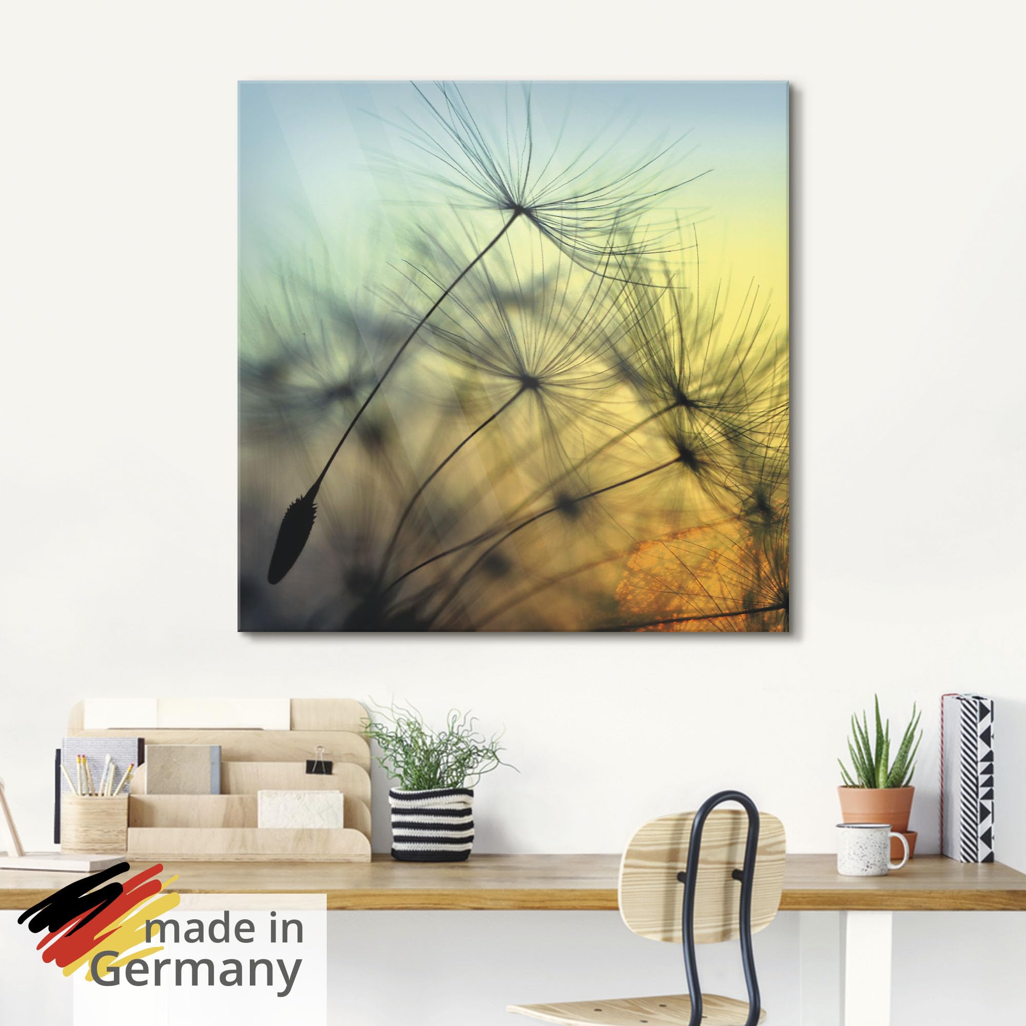 ARTland Wanddeko Glasbilder Wandbild Glas Bild einteilig 40x40 cm Quadratisch Natur Blumen Pusteblume Sonnenuntergang Himmel Moderne Kunst T5XL