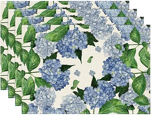 Miniatura 7 de Artoid Mode Juego de 4 manteles individuales redondos de verano de hortensias de acuarela, manteles individuales redondos de verano de 15 pulgadas