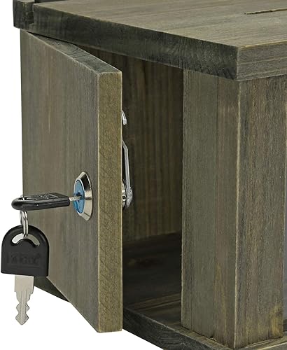 Vista 21 de MyGift Caja de colección de madera maciza quemada rústica montada en la pared con tarjetero de metal negro, caja de comentarios y sugerencias