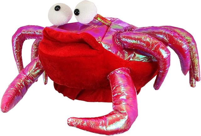 Nicky Bigs Novelties Adult 3D Iridescent Crab Hat - Mardi Gras Costume Hat - Crawfish Hat with Claws Antenna - Seafood Lobster Party Accessory, Red, One Size