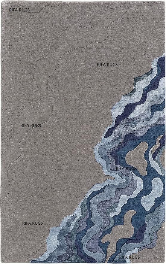 Image of Hand Tufted Carpet Nz Wool with Silk Abstract Design Non Slip Luxury Exclusive Rectangular Carpet for Living Room Bedroom (Size : 5x8 Ft, 152x244 CM), Multicolor