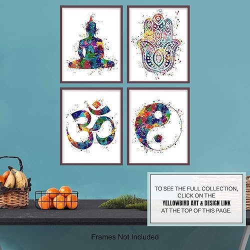 Miniatura 7 de Meditation Zen Wall Art Prints - Unframed Set Of 4 - Buddha, Yin Yang, Om And Hamsa Fatima Hand - Chic Home Decor - Great Gift For Yoga Fans  Ready