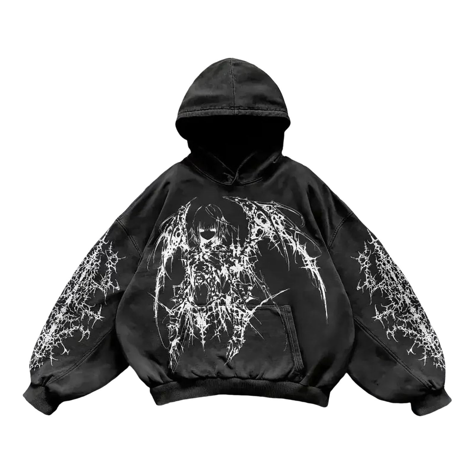 Raperos Sudadera con Capucha Informal Estampado para Hombre Y Mujer, Estilo Universitario, Gótica, De Manga Larga, Holgada, Tamaño, Retro Urbano, Parejas, (A, XXXXL) Ropa Deporte