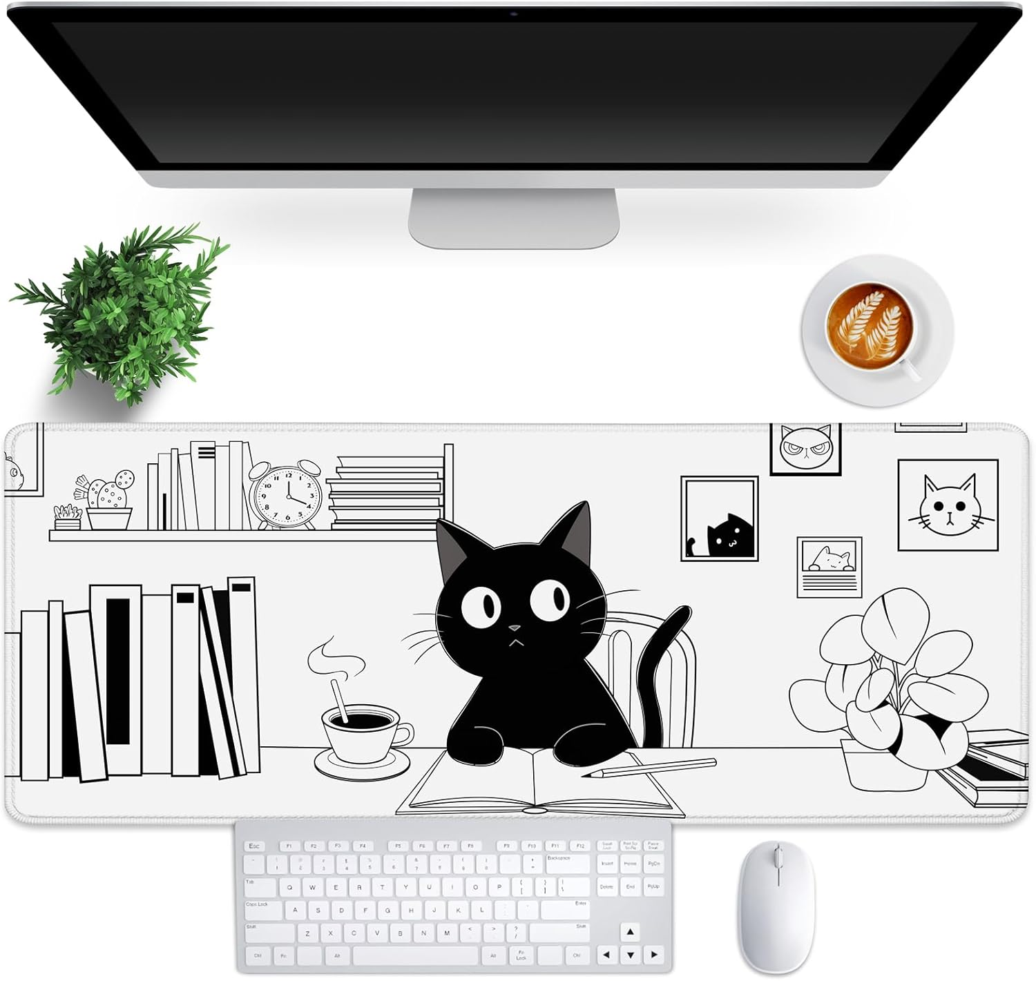 Gaming Mouse Pad for Computer,Large Mouse Pads for Desk Keyboard, Black Anime Cat Desk Mat Laptop,Cute XXL Waterproof Keyboard Pad,Extended Big Non-Slip Rubber Mousepad (Black Cat)
