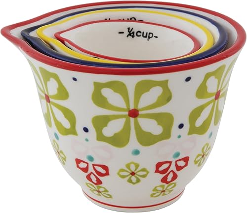 Miniatura 4 de Creative Co-Op Tazas medidoras de gres estampadas a mano con estampado floral (juego de 4 tamaños/diseños)