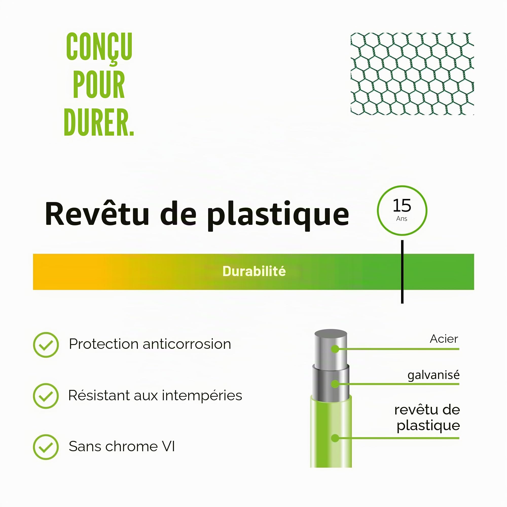 Alberts 614225 Treillis hexagonal | différentes longueurs et hauteurs - en option dans différentes couleurs | en vert | mailles 25 x 25 mm | hauteur 50 cm | longueur 10 m