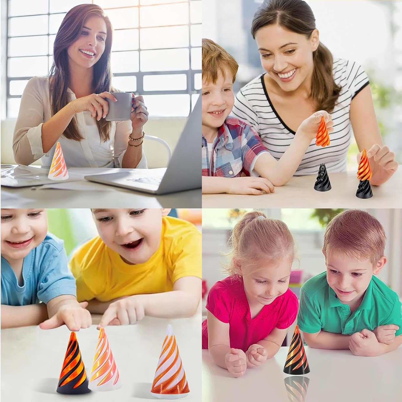 Bessy shop 3 Pcs Spiral Cone Fidget Toys,3D Printed Impossible Pyramid Passthrough Twisty Cones - Image 3