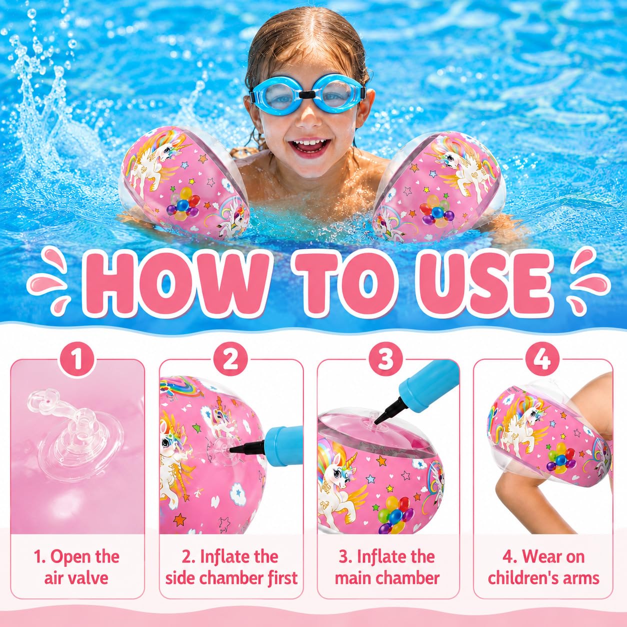 Braccioli Bambini Gonfiabili, 1-6 Anni, con 3 Airbag Indipendenti, per Nuoto Sicuro e Confortevole, Adatti a Bambini da 11 a 30 kg, Perfetti per Piscina e Attività Estive