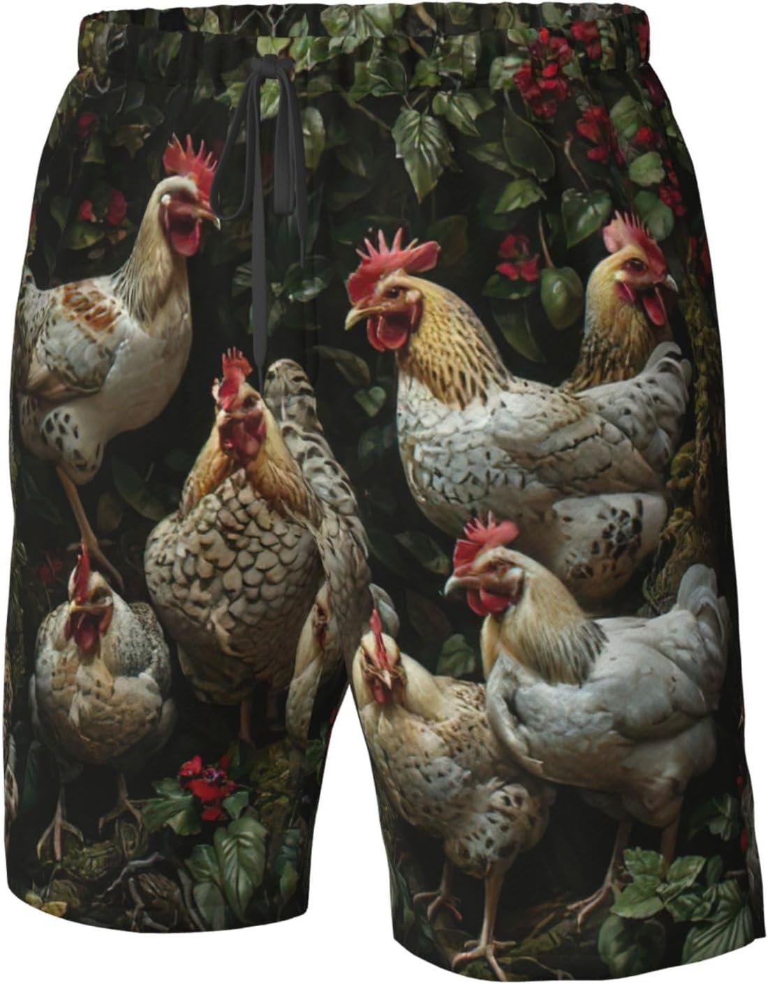 WURTON A Brood of Chickens Print Men's Swim Trunks Quick Dry Beach Shorts with Pockets Lining Swimwear Bathing Shorts