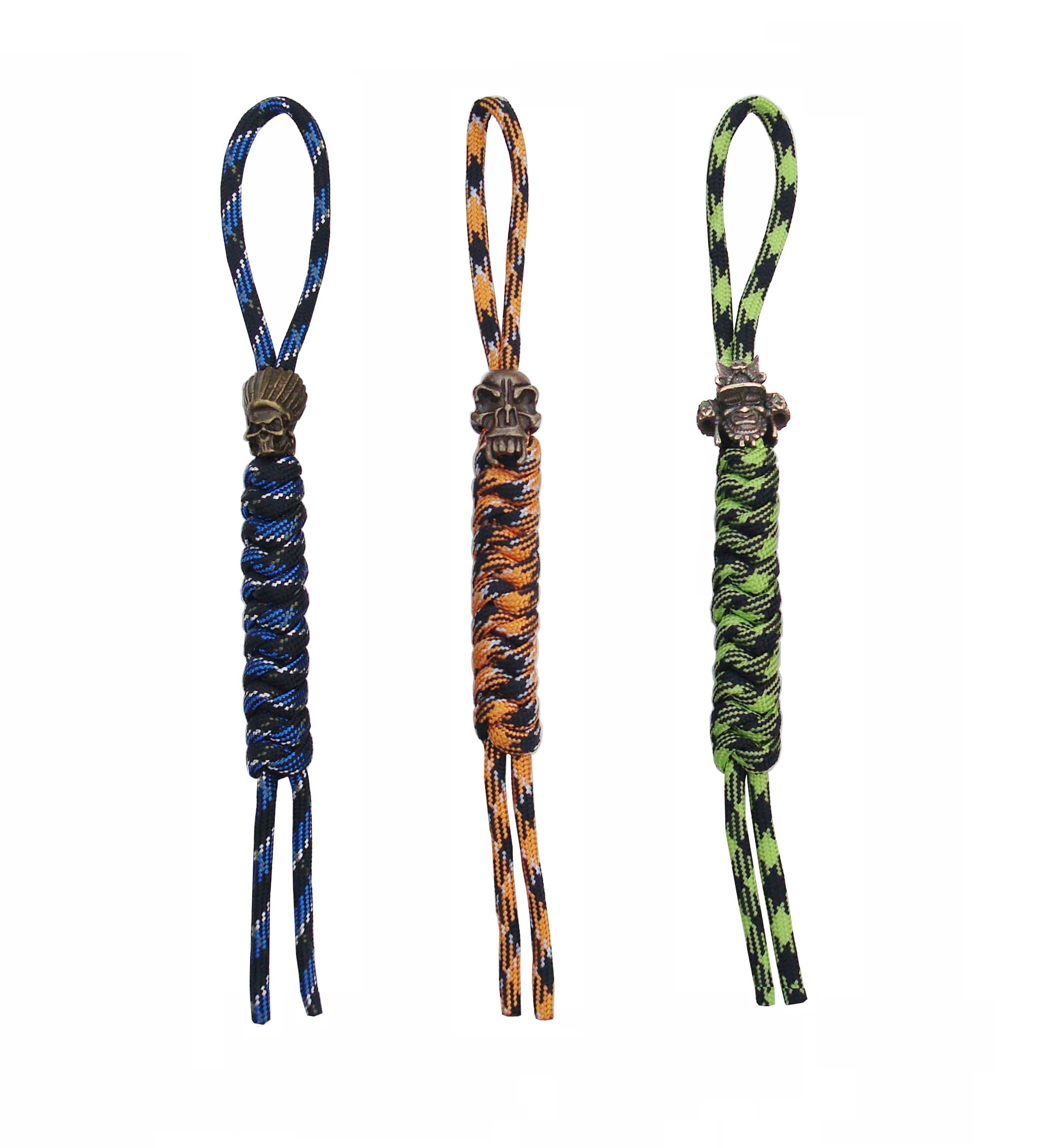 HAISDA 3 pcs Knife Lanyards with Bead,Skull Alloy Bead for Rope Lanyard, EDC Knife Braided Paracord pocket knife Cord (Bronze)
