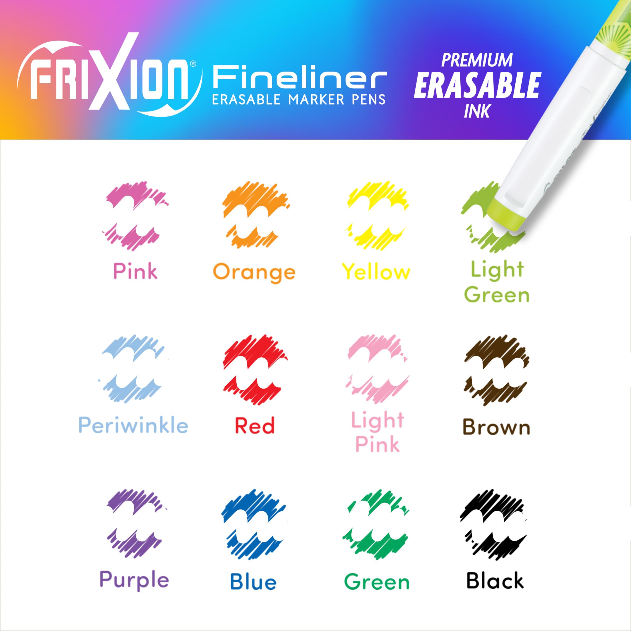 PILOT FriXion Fineliner Erasable Marker Pens, Pack of 12, Assorted Colors Product Image 5