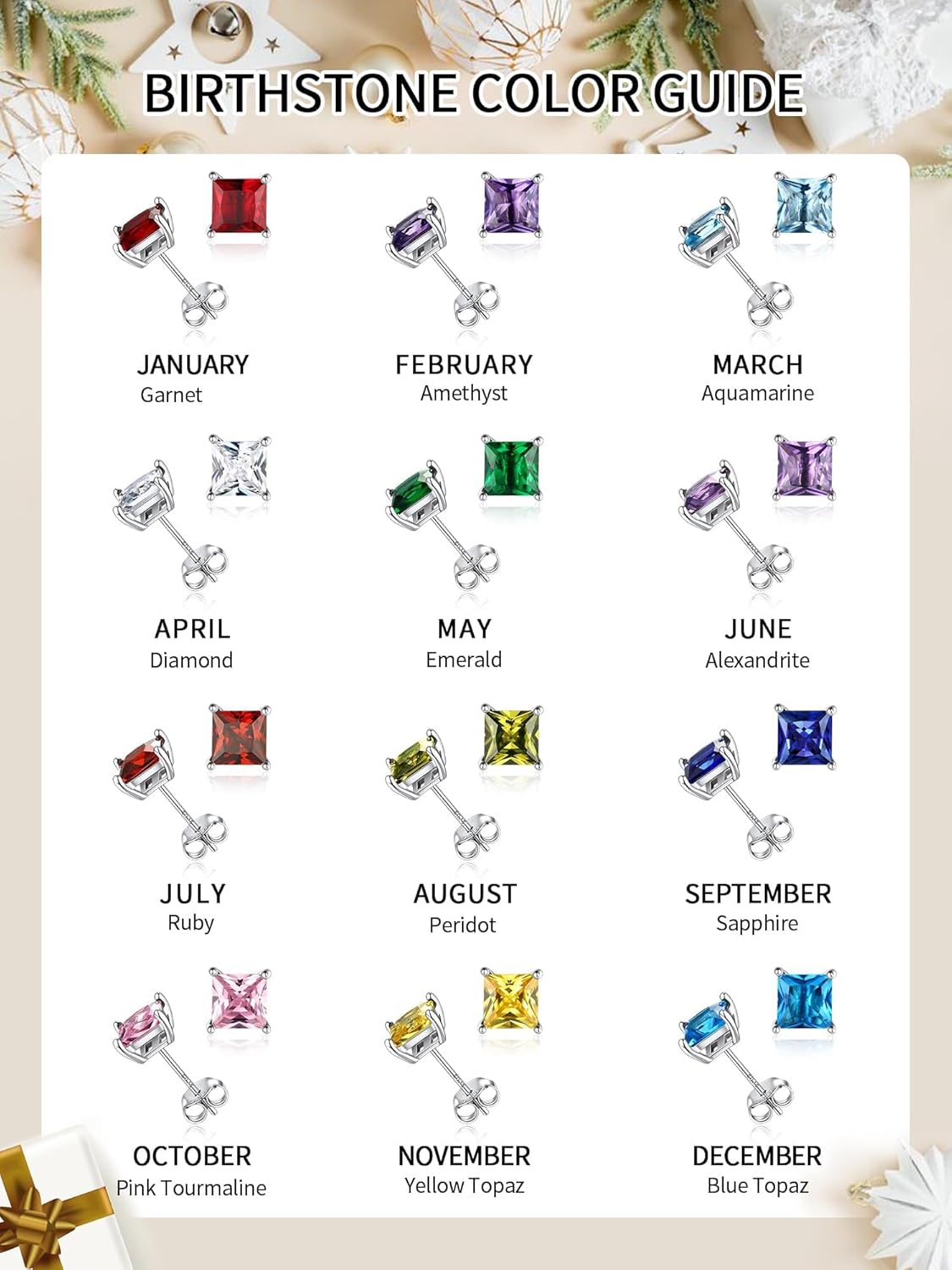 ChicSilver 925 Sterling Silver Earrings Sparkling Heart/Round/Princess Cut Birthstone Earrings for Women Birthday Jewelry with Gift Box - Image 6