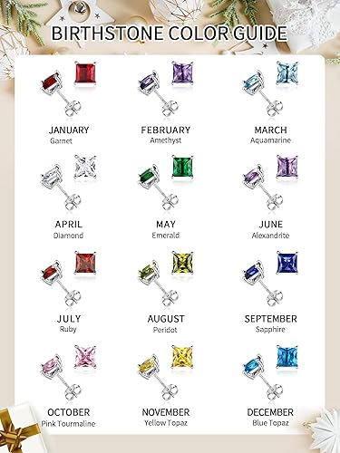 Miniatura 6 de ChicSilver Aretes de plata de ley 925 con forma de corazón brillante, redondaprincesa con piedra natal para mujer, joyería de cumpleaños