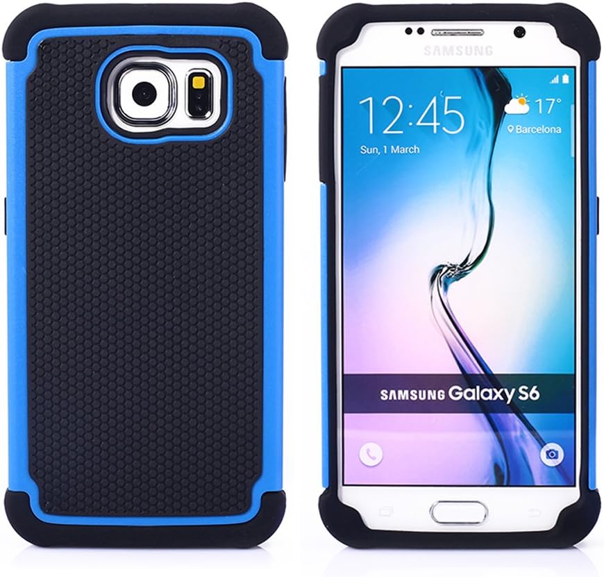 Samsung Galaxy S6 Case,Hybrid Armor Rubber Combo Impact Silicone Case Cover for Samsung S6(Blue)