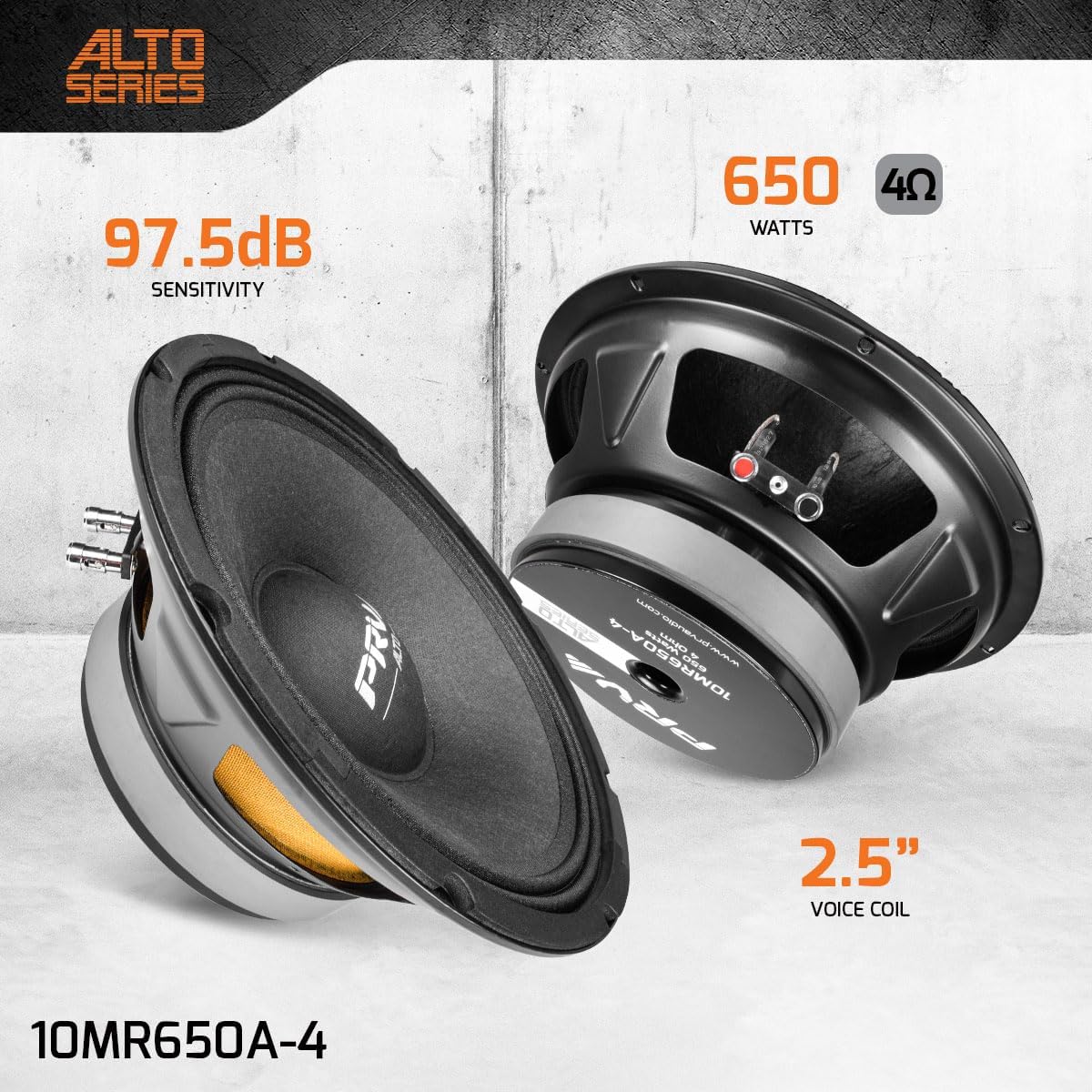 PRV AUDIO 10MR650A-4 10 Inch Midrange Speaker, 4 Ohm, 650 Watts RMS, 97.5 db, 2.5 in Voice Coil Alto Series PRO Audio Mid Range Loudspeaker (Single)