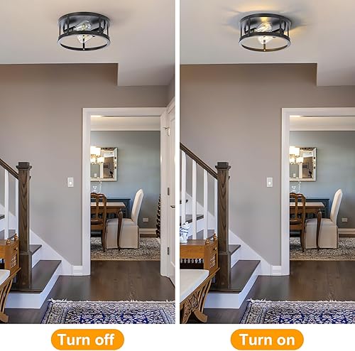 Miniatura 5 de 2-Light Industrial Flush Mount Ceiling Light Fixture,Black Farmhouse Ceiling Light Fixture,Modern Flush Mount Light Fixture for Kitchen Bedroom