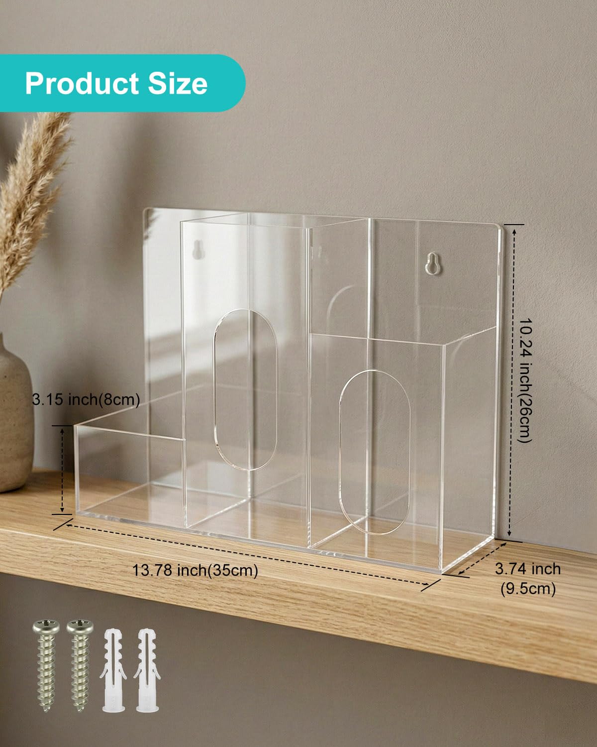 Acrylic Hygiene Station, 3 Compartment Clear Hygiene Supply Dispenser, Wall-Mountable or Countertop PPE Station for Face Masks Gloves Hand Sanitizer Tissues for Office Clinic Restaurant School