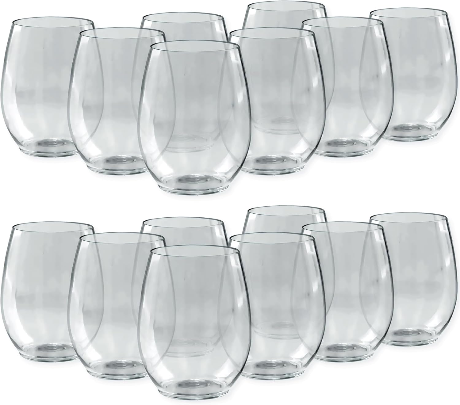Kaya Elegant Clear Stemless Disposable Plastic Wine Glasses - 16 oz. (16 Pack) - Perfect for Parties, Weddings & Catering