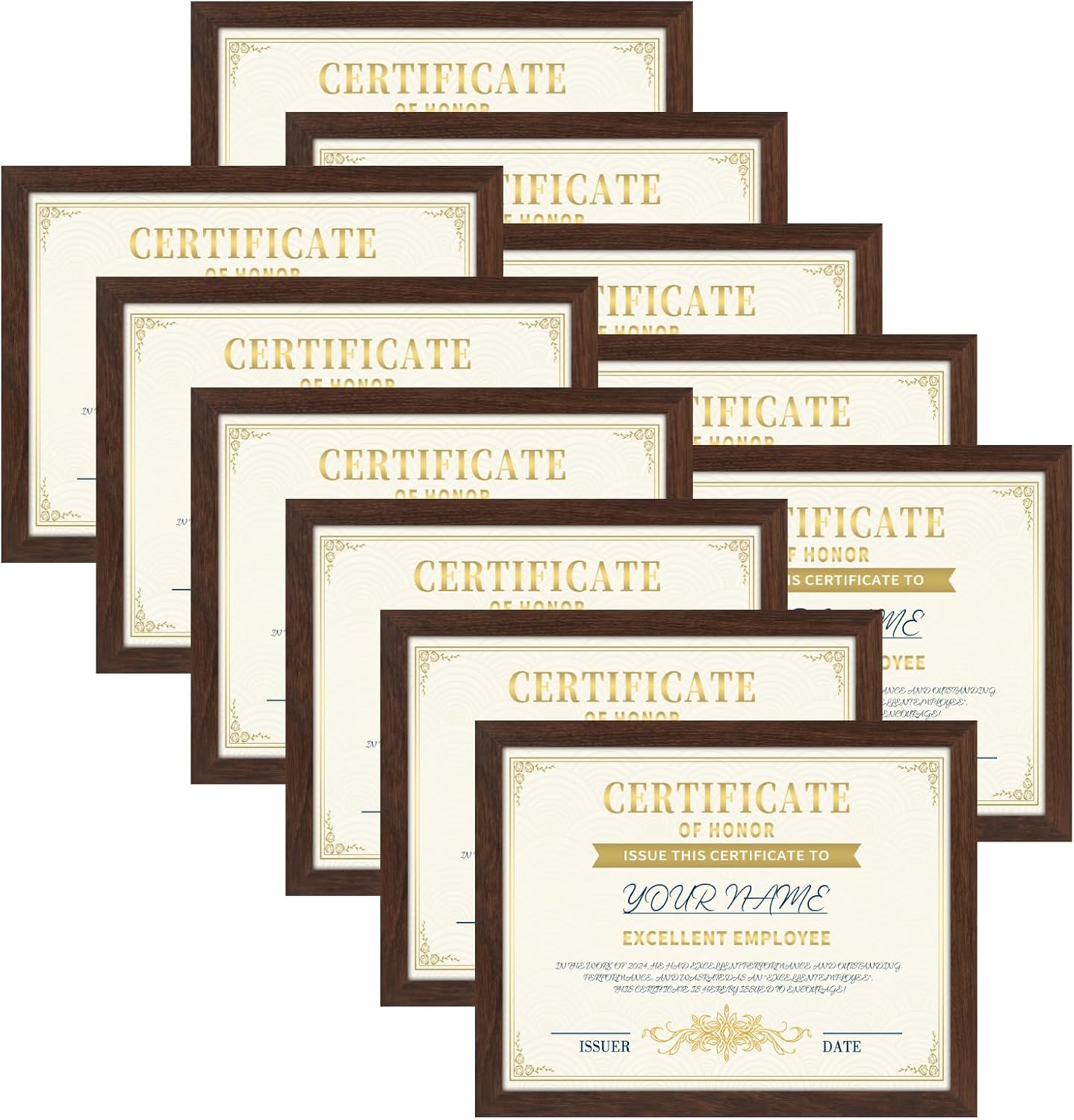 CRUGLA 8.5x11 Picture Frame Set of 11, Multi Certificate Diploma Document Graduate Degree Photo Frame 8.5 by 11 for Wall or Tabletop Display, Brown