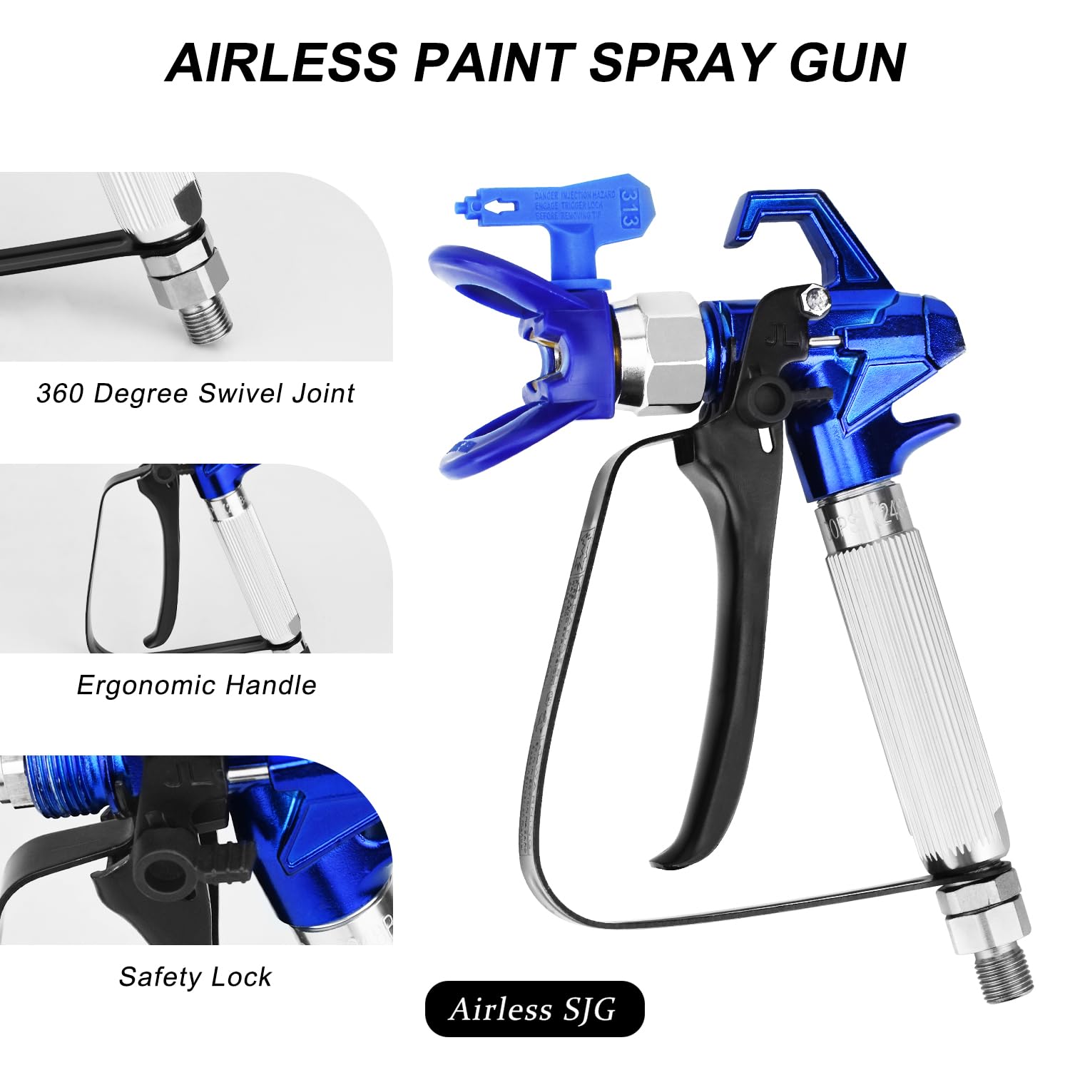 3600 PSI Haute Pression Pistolet à Peinture Airless, avec 1 Protège-Buse, 5 Buse de Pulvérisation et 5 Éléments de Filtre de Pistolet à Peinture Airless (211,313,415,517,623)