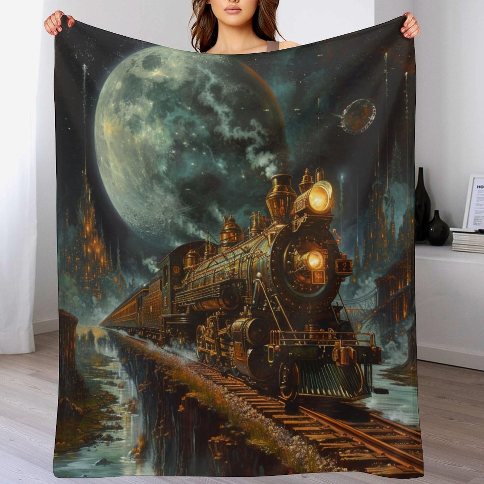 Plaid polaire train enfant ultra doux - Couverture flanelle 150x200 pour lit et canapé