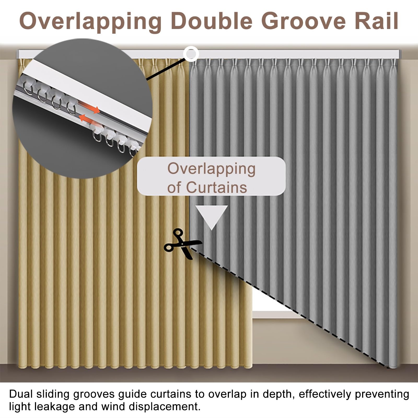 ERRULAN Rideau Rail Panneau Coffre à Rideaux avec cantonnière avec Rail, Occultant Corniche Barre de Tringle à Rideaux Fixée, Aluminium Lambrequins décoratifs(Single-Wall Mount,94.5in/240cm)