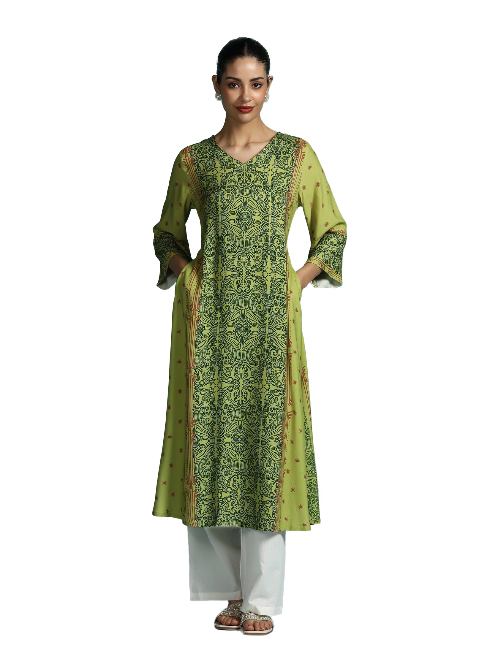 Women Liva Green Printed Dress-image-19