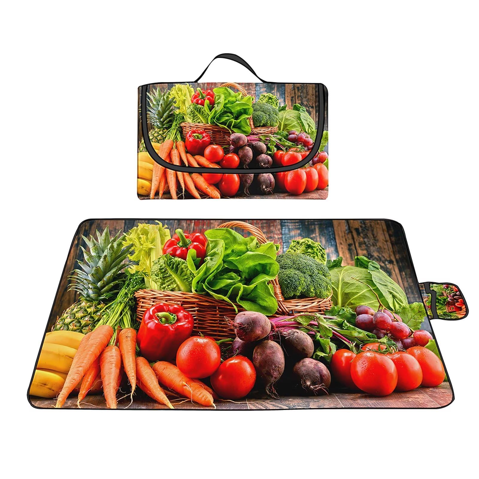 Couverture Pique-nique Imperméable 180x200cm,Couverture Plage Extérieure XXL Tapis de Plage,Nourriture végétale Camping Couverture étanche Pique-nique avec Poignée pour Camping Randonnée Parc Plage