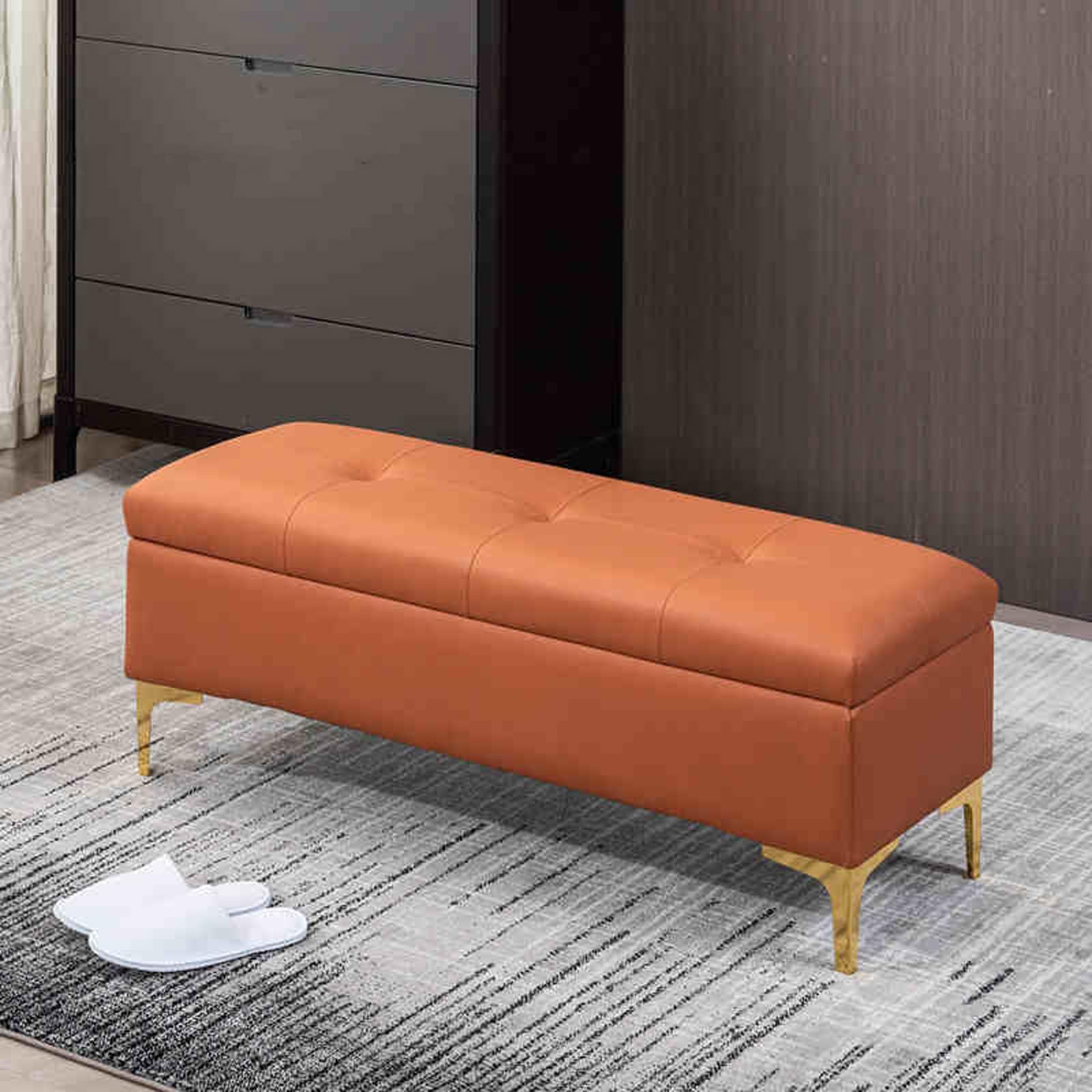 Banco de almacenaje de piel sintética naranja 60x40 cm con diseño moderno