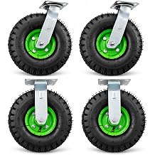 Set of 4 10" Pneumatic Caster Wheels - Heavy Duty Caster for Carts, 2 Swivels, 2 Rigid Casters, Plate Mount Rubber Air Tires, Cargo Equipment, Furniture and Workbench