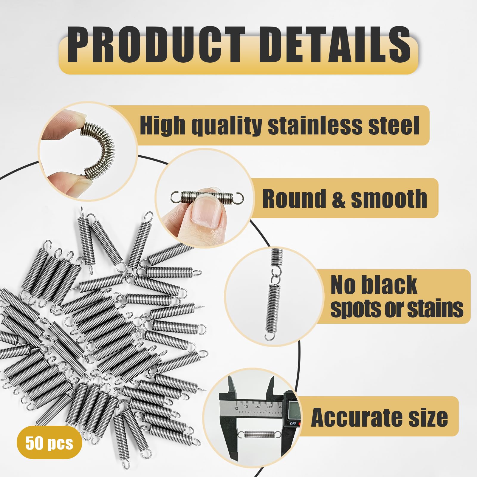 50PCS Extension Spring - Stainless Steel Extension Springs with Hook Ends - 1/4" x 1-1/2" - Ideal for Various Applications - Durable and Reliable Small Springs — Amazon image 4