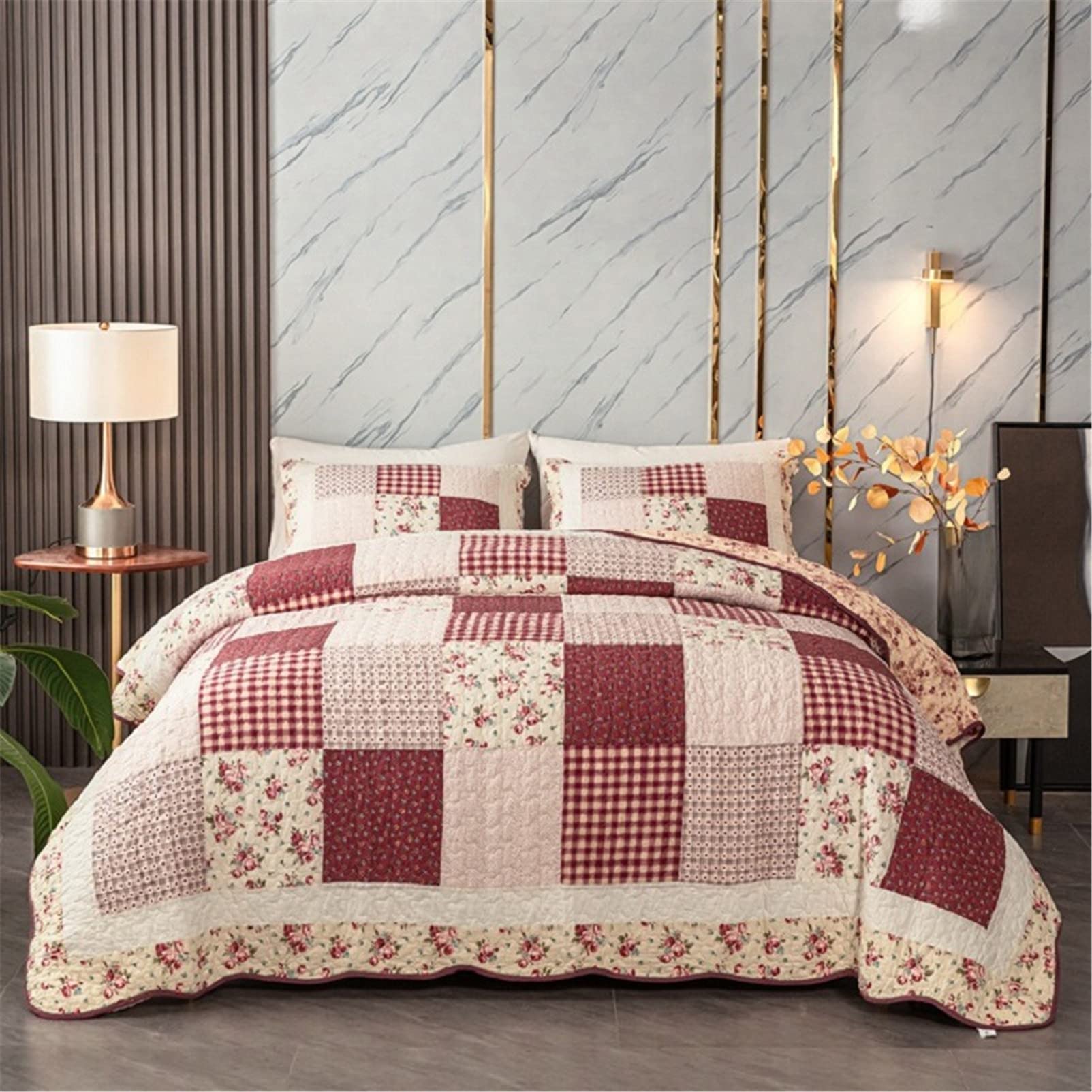 Colchas Acolchadas De 3 Piezas, Colcha De Algodón De Patchwork Rosa, Funda De Manta para Cama Doble De Invierno De Verano, para Cama 150 0r Cama 135, 230x250cm