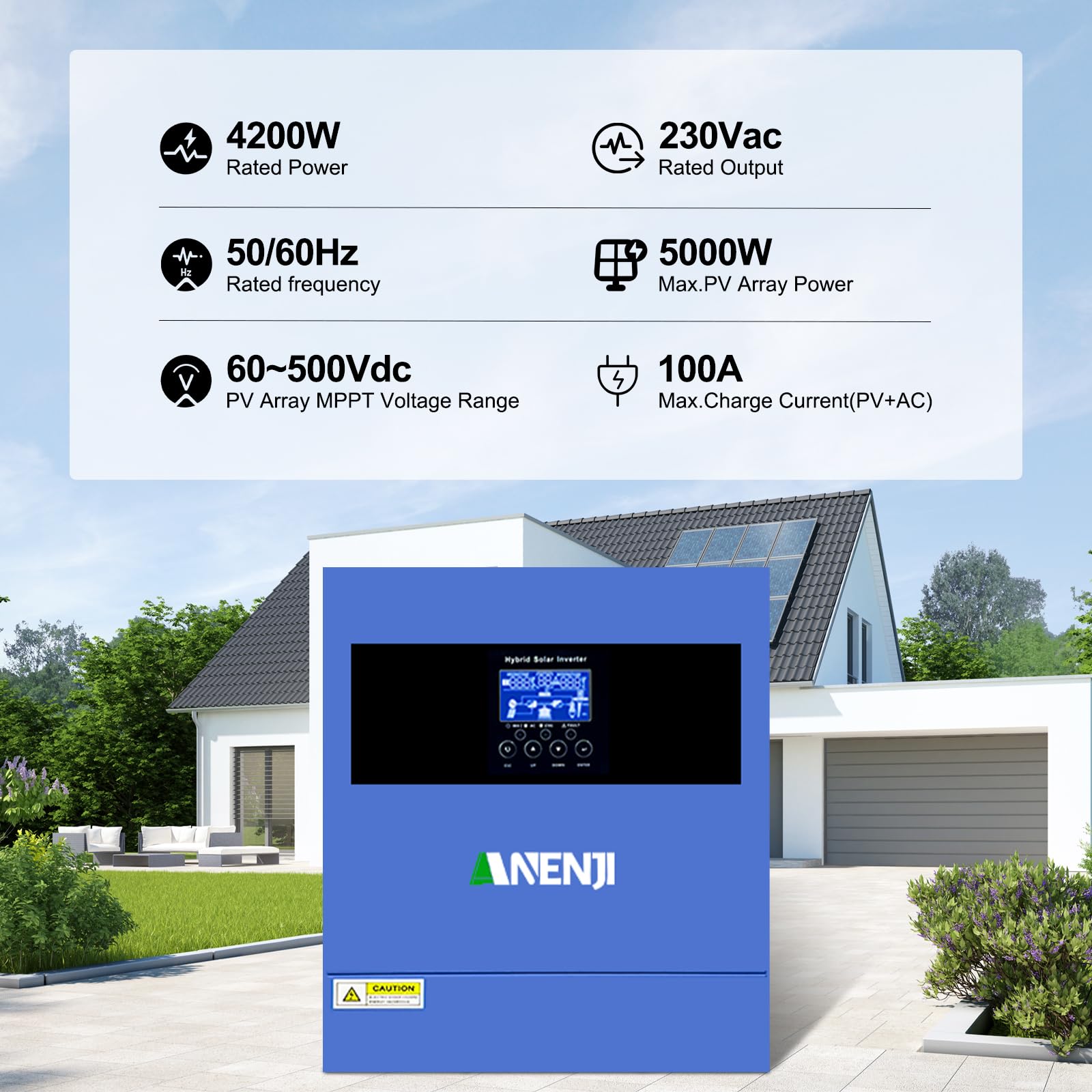 4200W Solar Hybrid Wechselrichter 24V netzunabhängiger Reiner Sinus-Wechselrichter DC auf 220V/230V AC mit 100A MPPT Solarregler Max. PV-Eingang 500V,Arbeit mit 24V Lithium Batterien