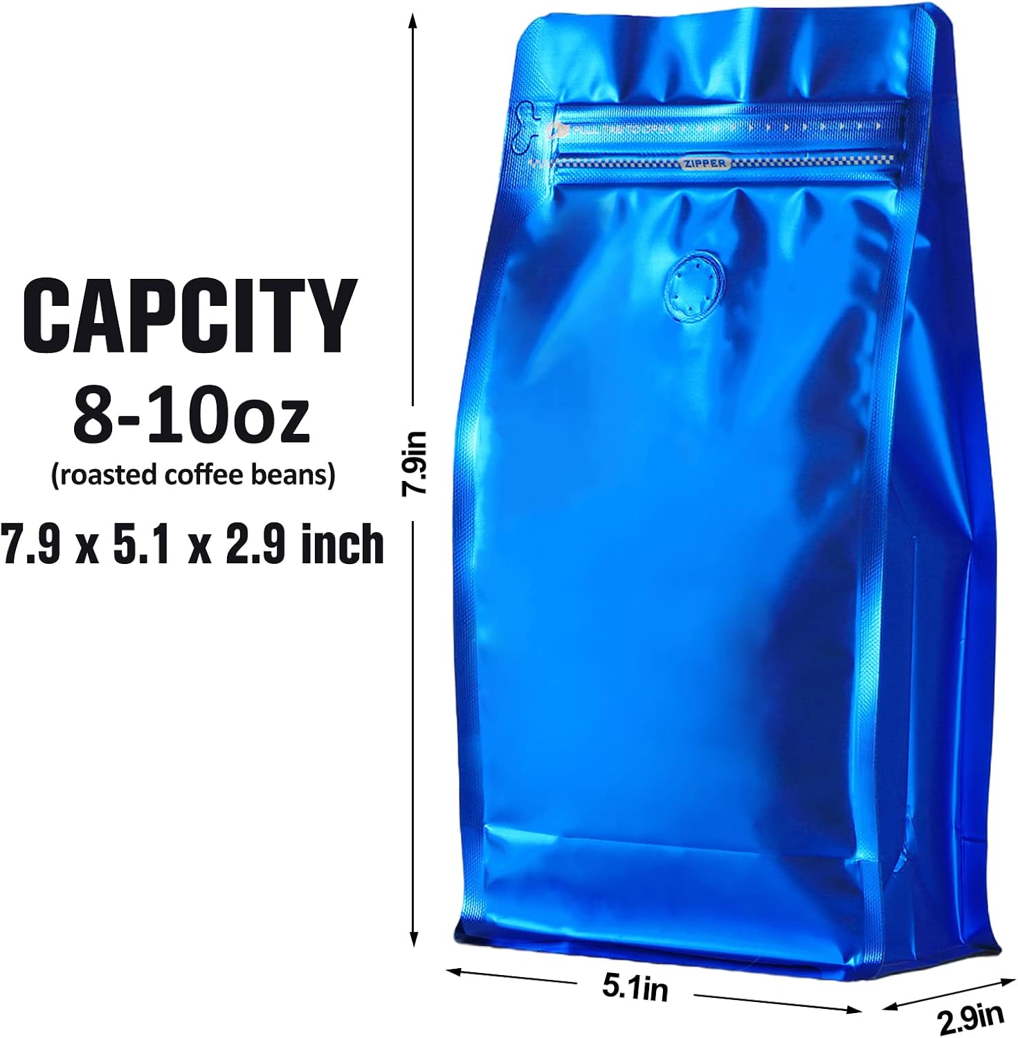 REMTAP Coffee Bags with Valve(50pcs,16 oz) Navy Blue High Barrier Aluminumed Foil Flat Bottom Standing Coffee Beans Storage Bags,Reusable Heat Sealable Side Zipper Pouches for Home or Store image 2