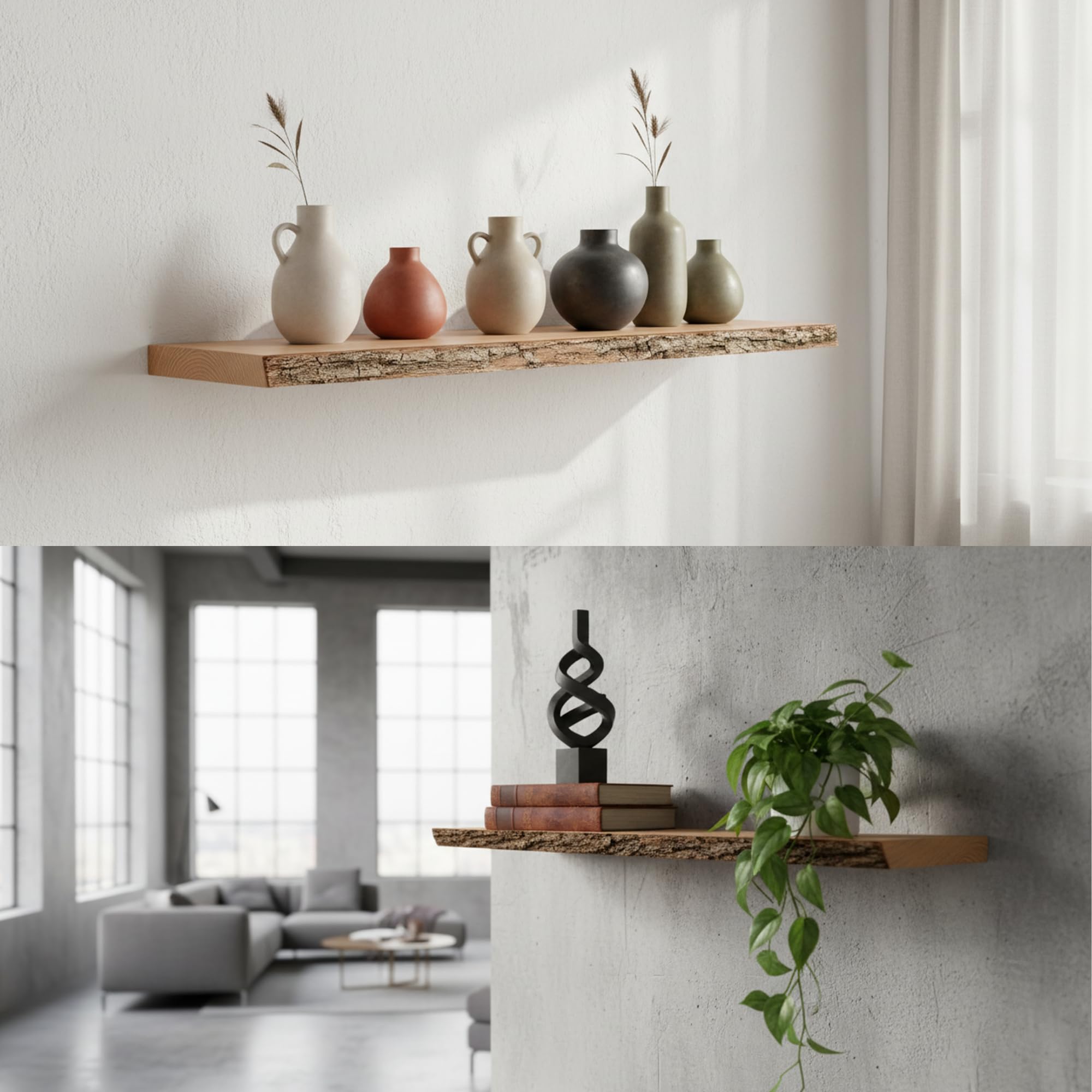 Regał ścienny z drewna fornirowanego dębu z niewidocznym systemem montażu – nowoczesny regał drewniany z certyfikatem FSC – 80 x 23,5 cm – nośność do 15 kg