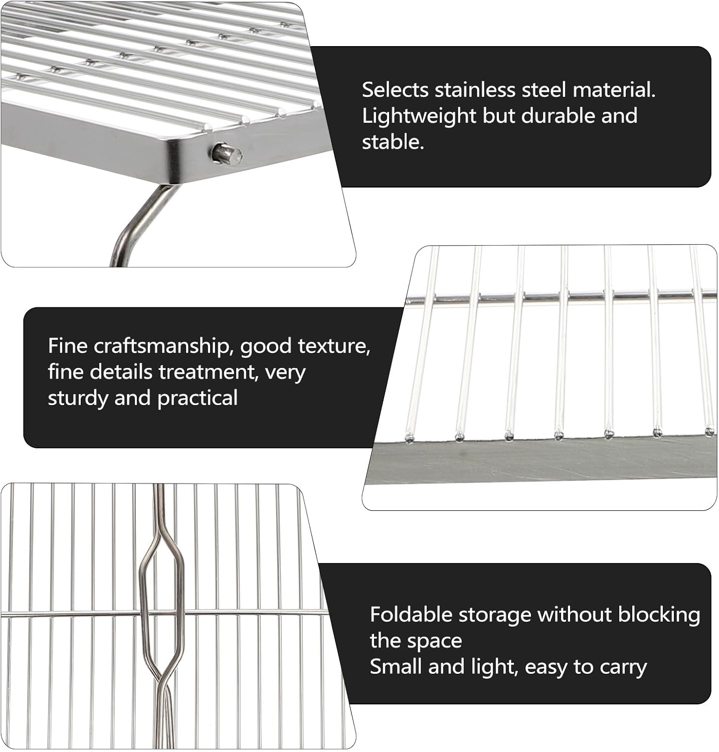 ABOOFAN Portable Folding Camping Grill 304 Stainless Steel Outdoor Barbecue Rack with Carry Bag, Compact Lightweight Bbq Grill for Hiking and Tailgating