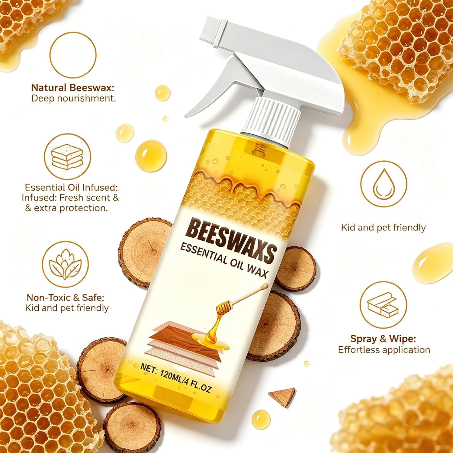 Beeswax Wood Polish Spray,2026 Upgrade Natural Beeswax Repairing and Care Spray,Multi-Purpose Furniture Polish, Wood Cleaner Repairing and Care Sprays, Restores Shine & Removes Scratches (1PCS) — view 2