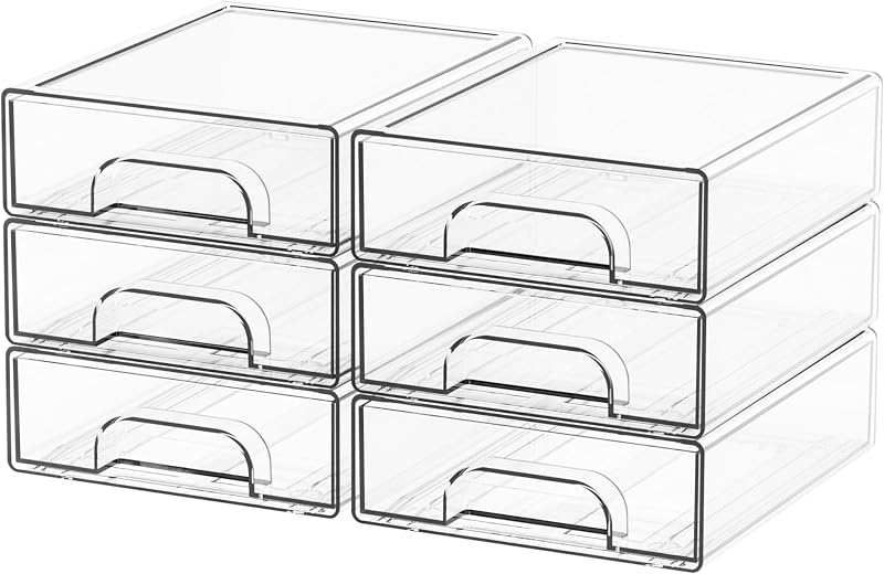 Yieach 6 gavetas organizadoras empilháveis de acrílico transparente para maquiagem e acessórios