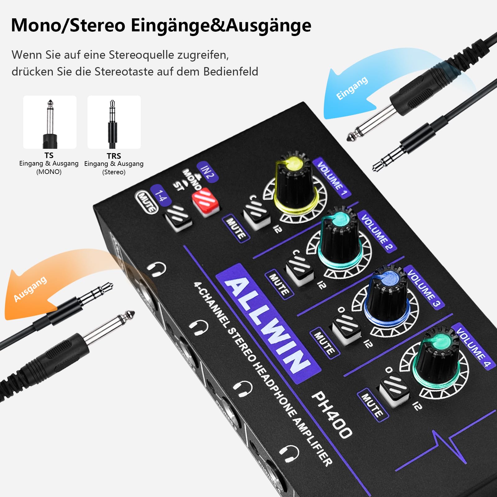 Fosi Audio PH04 Amplificatore per Cuffie a 4 Canali, Compatto Amplificatore Portatile Audio Stereo, con Controlli di Volume, compatibile con cuffie da 3 ,5 mm/6,35 mm, per Studio, Mixer da Palco