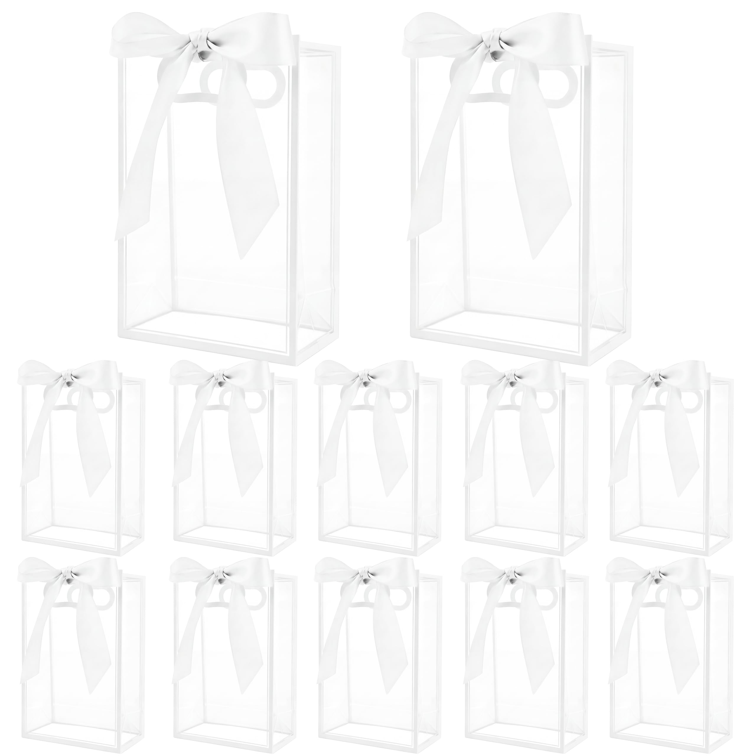 View 1 of 12 Pcs Clear Plastic Gift Bags With Handles Reusable PP Favor Bag With Ribbons For Valentine'S Day Wedding Bridal Shower Birthday Graduation Shopping Business, 7.09x10.24x3.15 Inch (White)