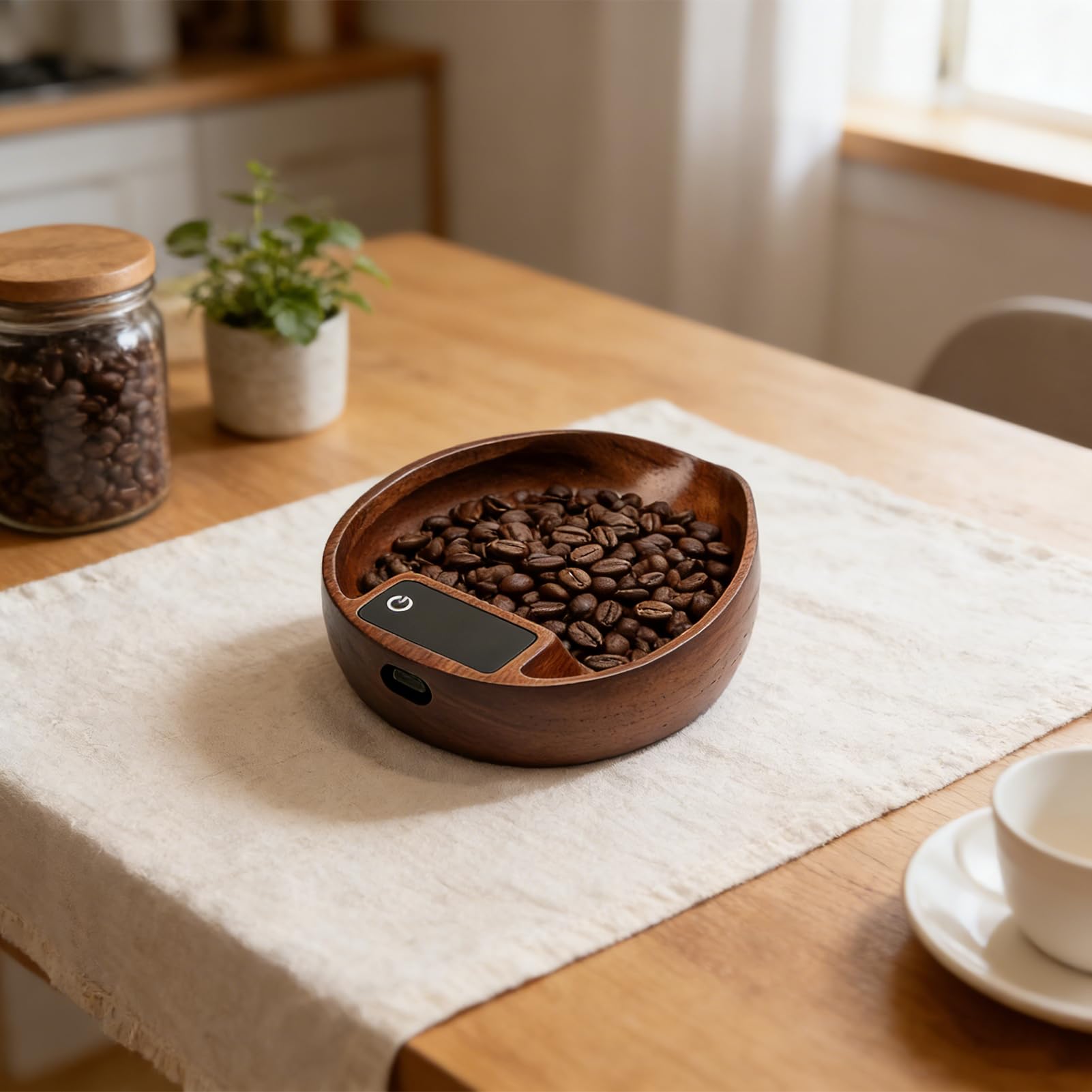 Tragbare Kaffeewaage,Kaffeebohnenwaage,0,1 g Walnuss Präzisions-Digital-Espressowaage,1kg Hochpräzise Küchenwaage Kaffee Zubehör,mit HD LCD Display zum Wiegen und Dosieren