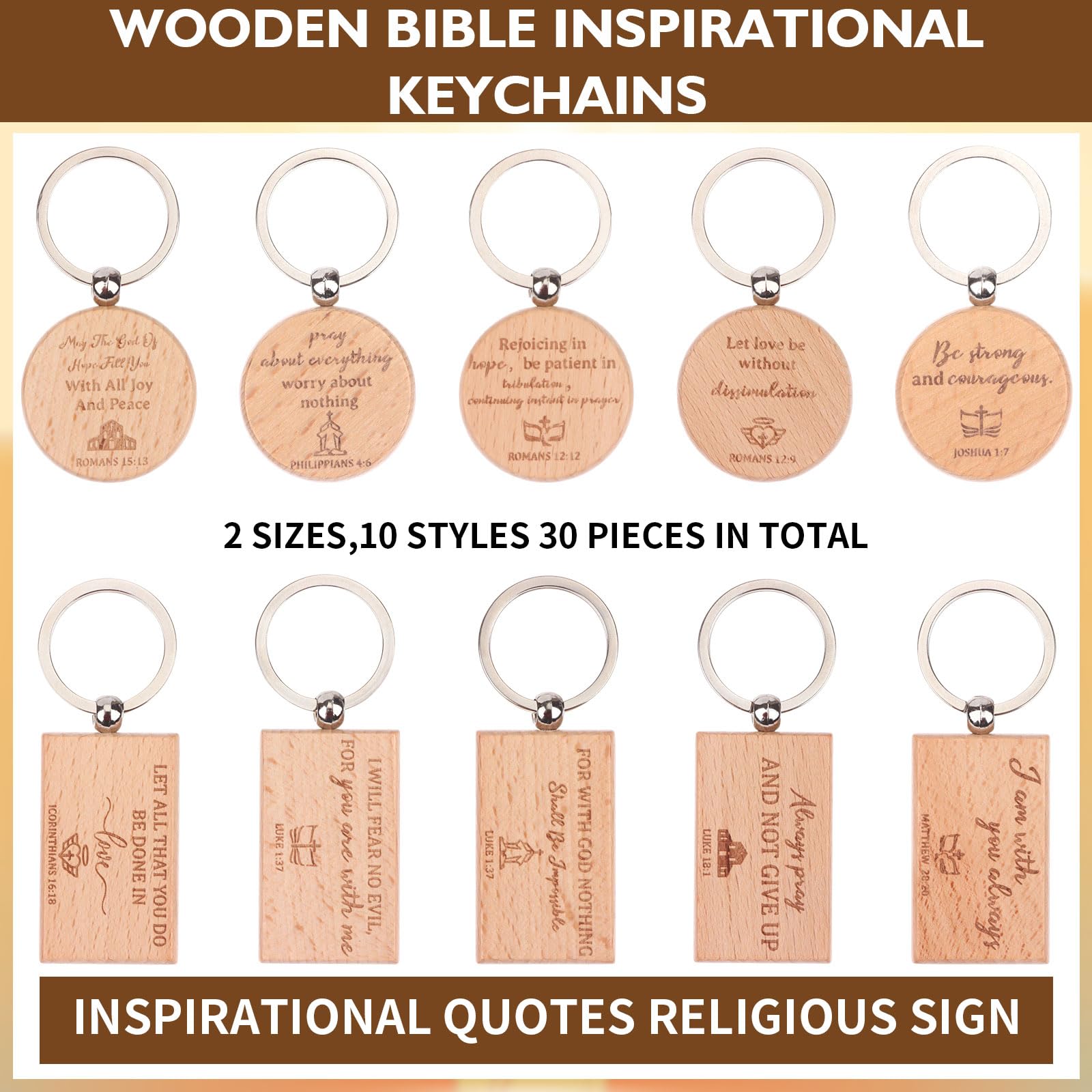 90 Pcs Wooden Bible Inspirational Keychains Appreciation Gifts Bible Verse Bulk Key Rings with Thank You Card & Organza Bags Christian Quotes Wood Keyrings for Prayer Inspirational Engraved Party - Image 3